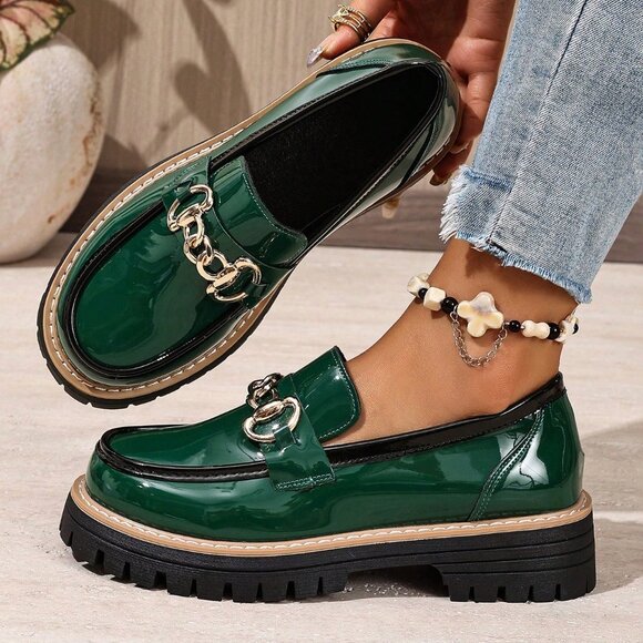 Green Casual Women's Round Toe Slip-On Loafers - Picture 4 of 6